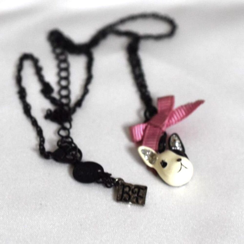 Trendy Black Metal 14" Link Chain White/Black Rhinestone Accent Dog Necklace